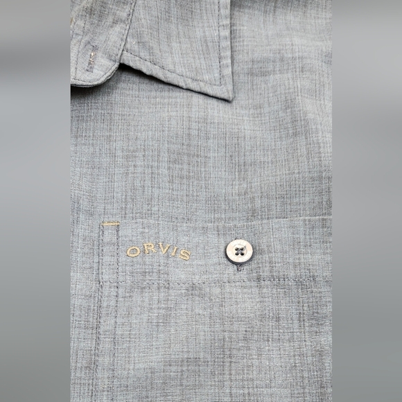 Orvis Polyester Summer Style Navy Blue Button Down Double Pocket Casual Shirts. - Picture 5 of 6